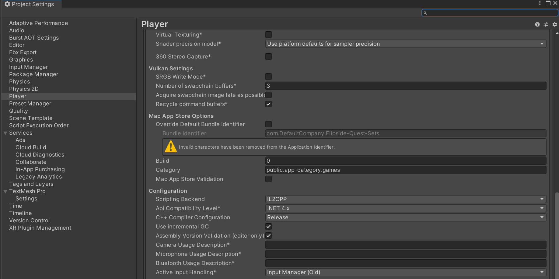 Flipside Creator Tools - Player settings