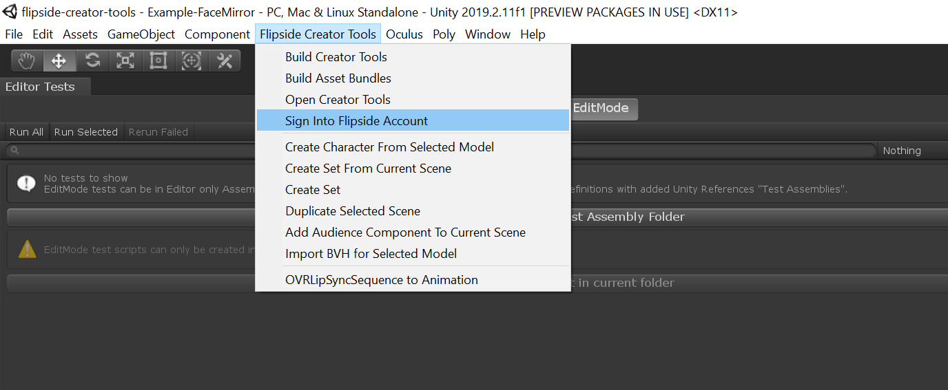 Flipside Creator Tools menu