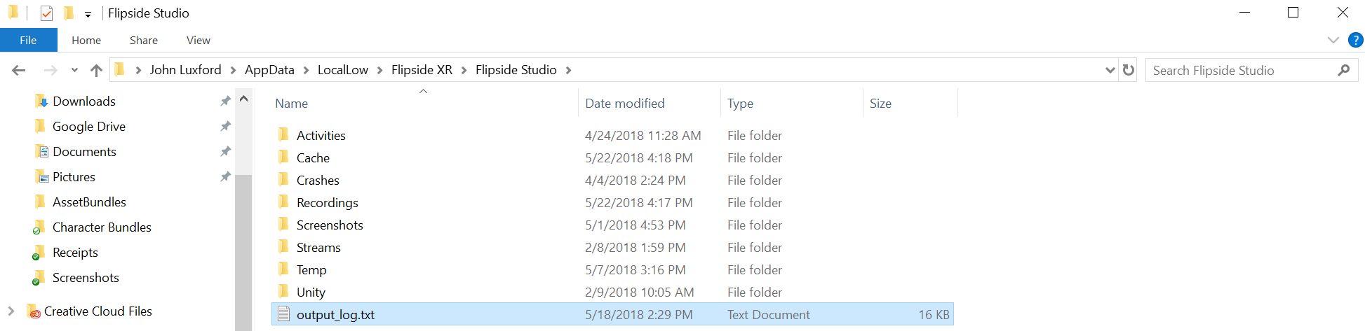 Flipside output log file